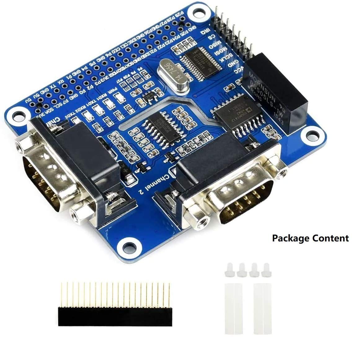 2-Channel Isolated RS232 Expansion HAT for Raspberry Pi 4B/3B+/3B/2B/Zero/Zero W, SC16IS752+SP3232 Solution, Converts SPI to RS232,With Multi Onboard Protection Circuits