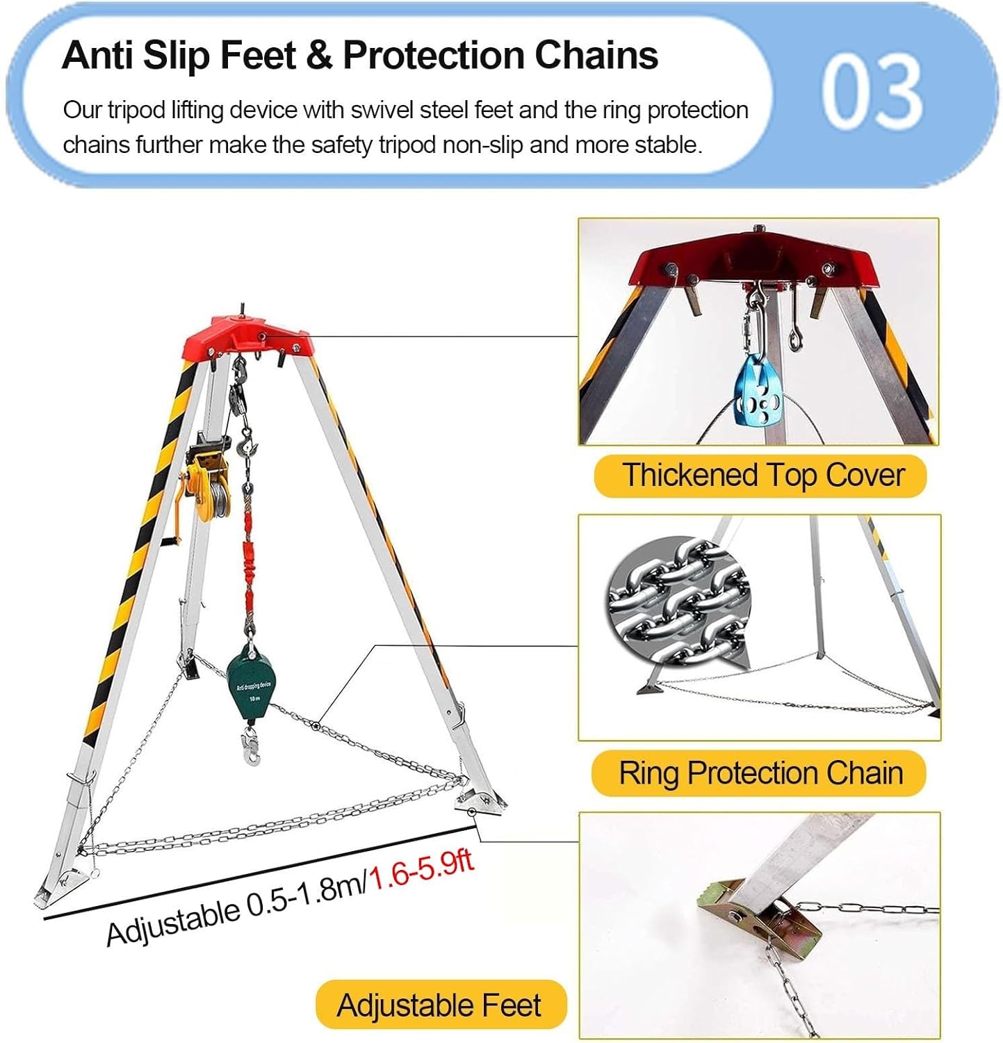 YXXSDP Confined Space Rescue Tripod with Fall Protection Safety Harness, Portable Safety Access & Emergency Rescue System, Flexible & Adjustable, for Deep Wells Tunnel (Color : 1200lbs/544.3kg Winch)