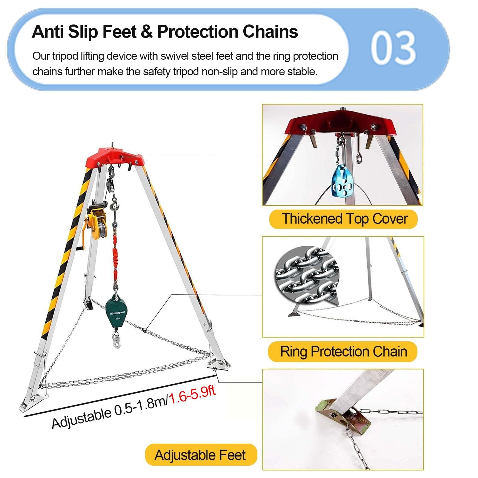 Kit de trípode de aluminio resistente, trípode de rescate de espacio confinado con cabrestante de 1200 libras para protección contra caídas, rescate de emergencia, alcantarillado, trabajo de lucha