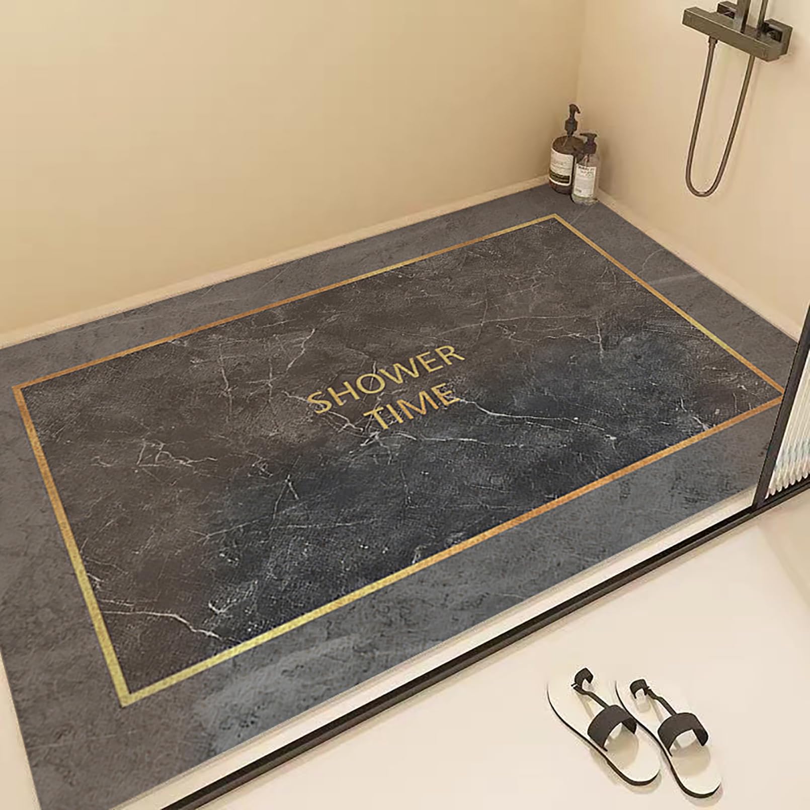 Alfombrilla de ducha antideslizante de PVC con patrón de mármol | Alfombrillas de ducha suaves y cómodas para ducha interior, alfombrilla de baño de goma, cortada a medida, alta permeabilidad
