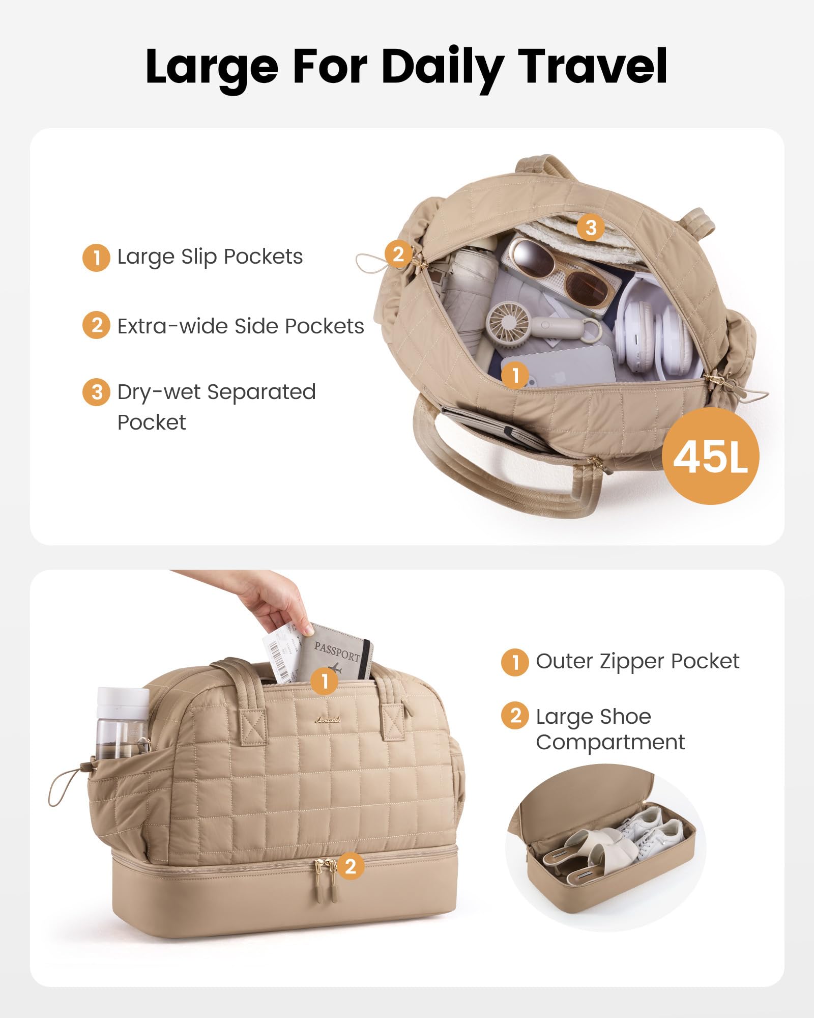 LOVEVOOK Bolsa de viaje para mujer, ligera, para el fin de semana, para nacimiento, bolsa de deporte, bolsa de viaje con compartimento para zapatos y compartimento húmedo, bolsa de equipaje de mano