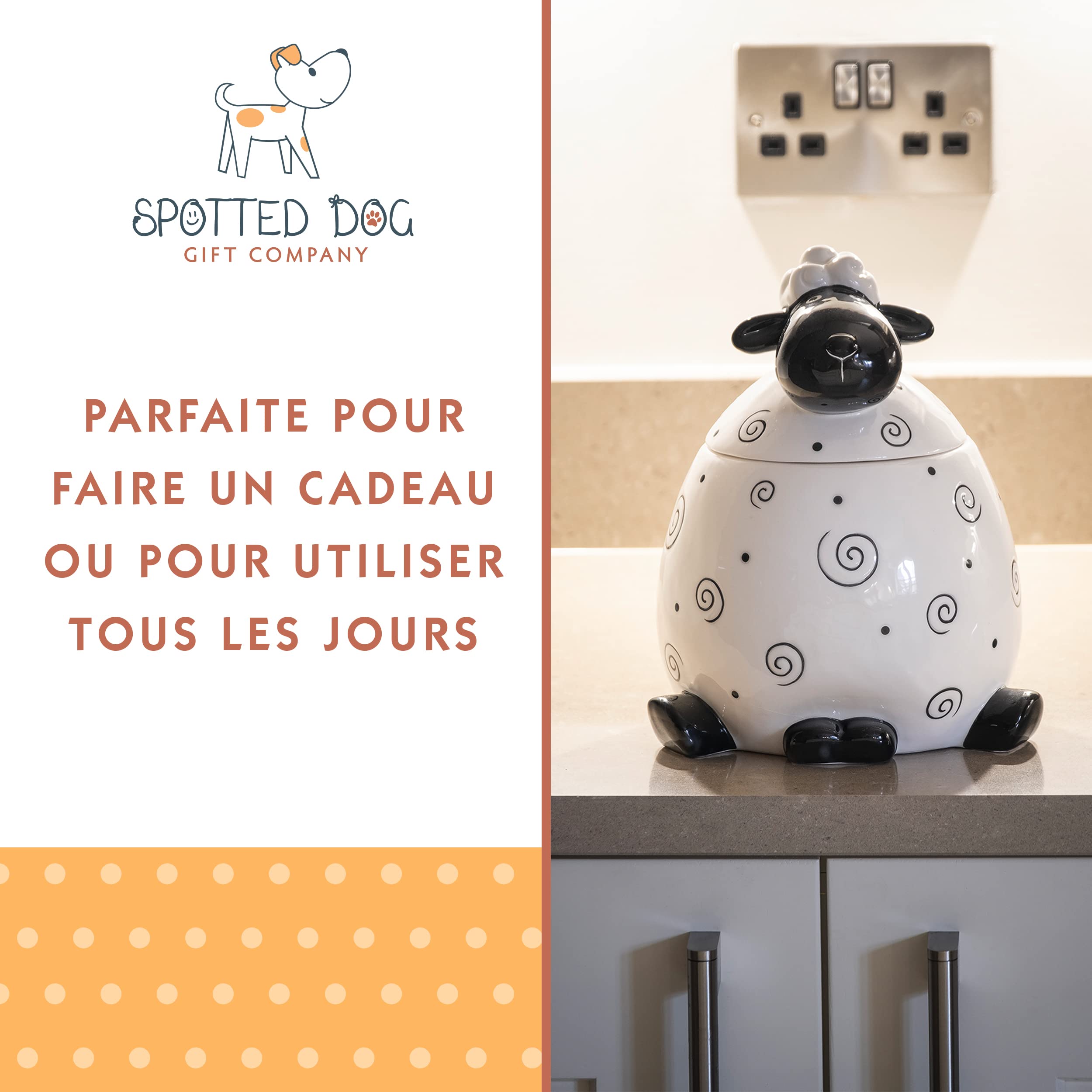 SPOTTED DOG GIFT COMPANY Boîte à Biscuit en Céramique, Grand Bocal de Conservation pour Cookies Bonbons ou Friandises, Mignon Cuisine Article, Cadeau pour Mouton Amoureux, Blanc 2200ml