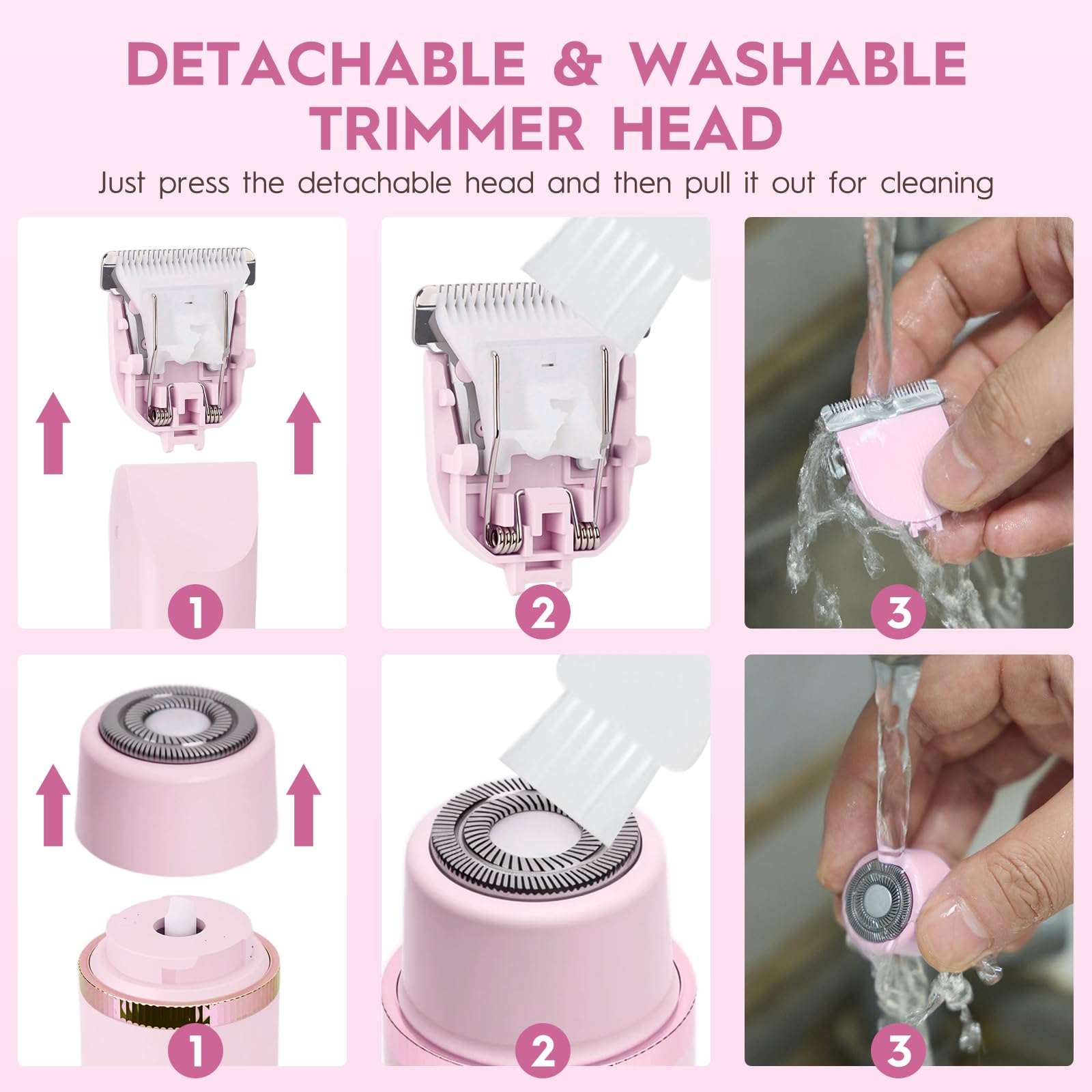 2 in 1 Rasoir Electrique Femme, Tondeuse Femme Intime, IPX7 Étanche Rasoir Femme, utilisation humide et sèche pour le visage, les aisselles, les jambes (Rose)