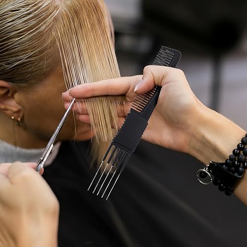 Miniatura 4 de Juego de 3 cepillos de pelo negros para el cabello, incluye peine de cola de rata, elevación de carbono negro con punta de metal, cepillo de cerdas