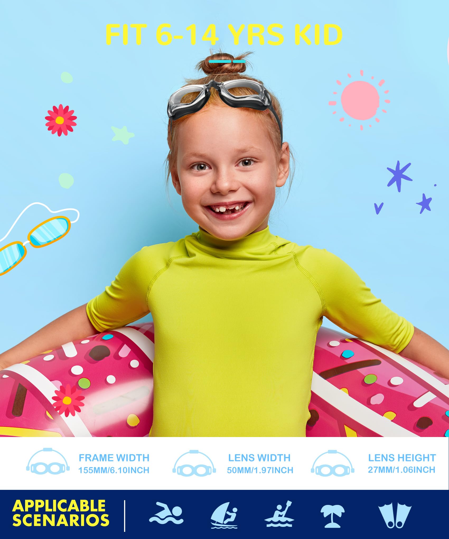 NSSIW Occhialini da nuoto per bambini dai 6 ai 14 anni, anti-appannamento con UV400 e nessuna perdita, campo visivo ultra ampio, confezione da 3
