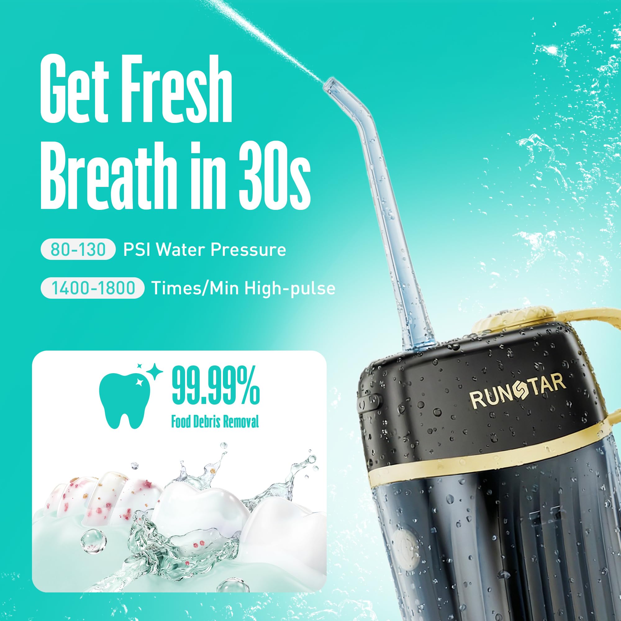 Runstar Irrigador Dental Inalámbrico 160ml 4 Modos Elimina Placa Dental para Brackets Viajes
