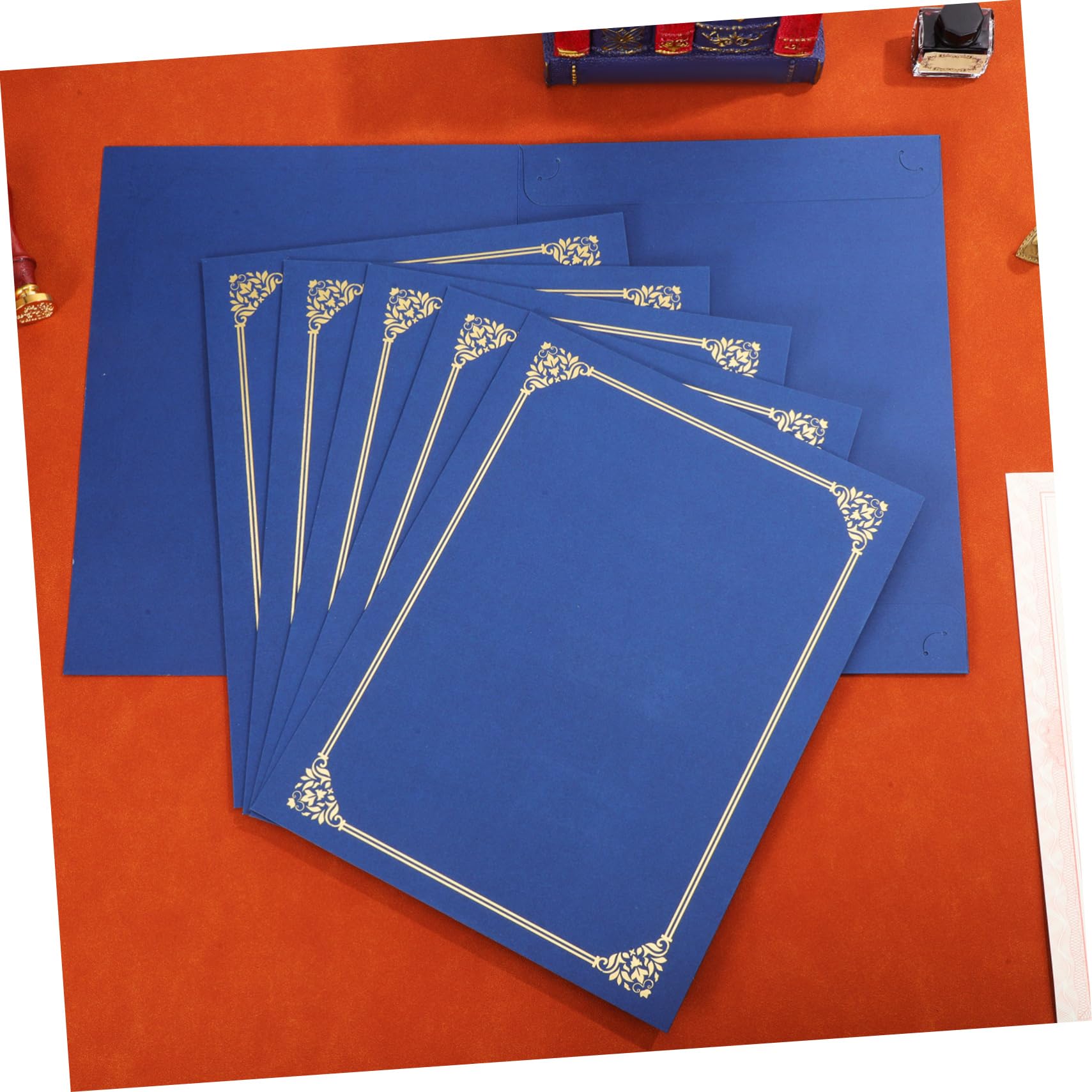 Lot De 30 Pochettes Pour Certificat De Récompense 8,5 x 11 Pouces Bordure Dorée Gaufrée Papier Résistant Couverture De Diplôme Bleu Foncé Bureau Et Cérémonie