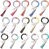 Misdary 15-Pack Silicone Beaded Keychain Bracelets for Women - Stylish Tassel Wristlets, Durable Car Key Holders