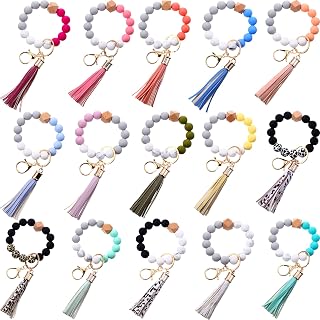 Misdary 15-Pack Silicone Beaded Keychain Bracelets for Women - Stylish Tassel Wristlets, Durable Car Key Holders