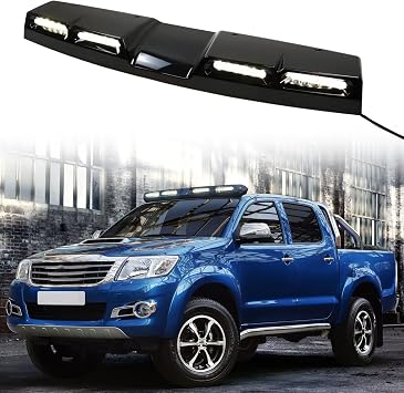 Glossy Black Roof Top Light Bar with 4 LED DRL Lamp Bulb Fits for Toyota Hilux 2015+