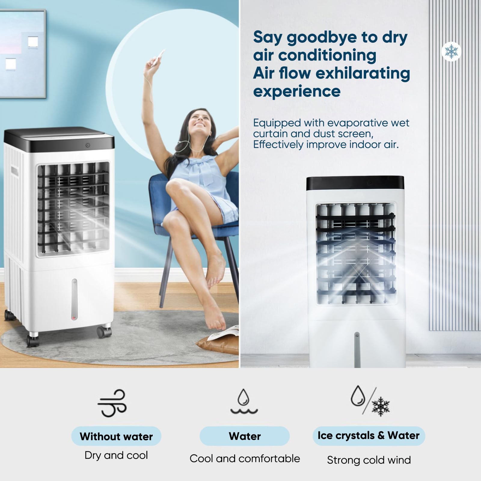 ventilateur rafraîchisseur d'air par évaporation,Avec minuterie 7 h - 65 dB -10 l - 65 W,Réservoir d'eau amovible - Télécommande - Silencieux,Refroidisseur d'air Climatisation pour Chambre | Avec minuterie 7 h - 65 dB - ,10l,Réservoir d'eau amovible - Tél