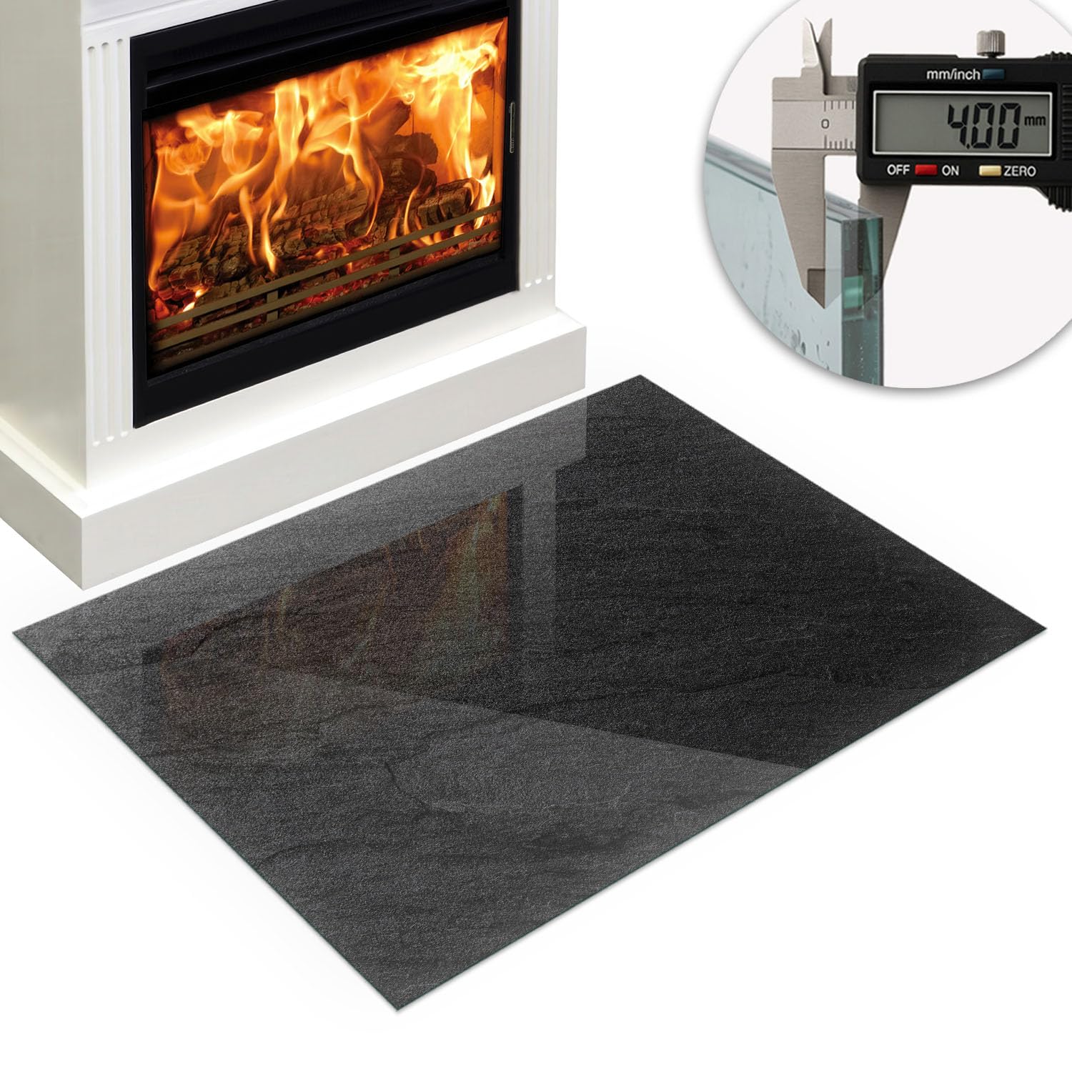 Piastra per camino e stufa 120x80 cm cm Protezione del Pavimento di Vetro Temperato Rotonda Resistente a Scintille Design Elegante Resistente alle Alte Temperature - Struttura della pietra