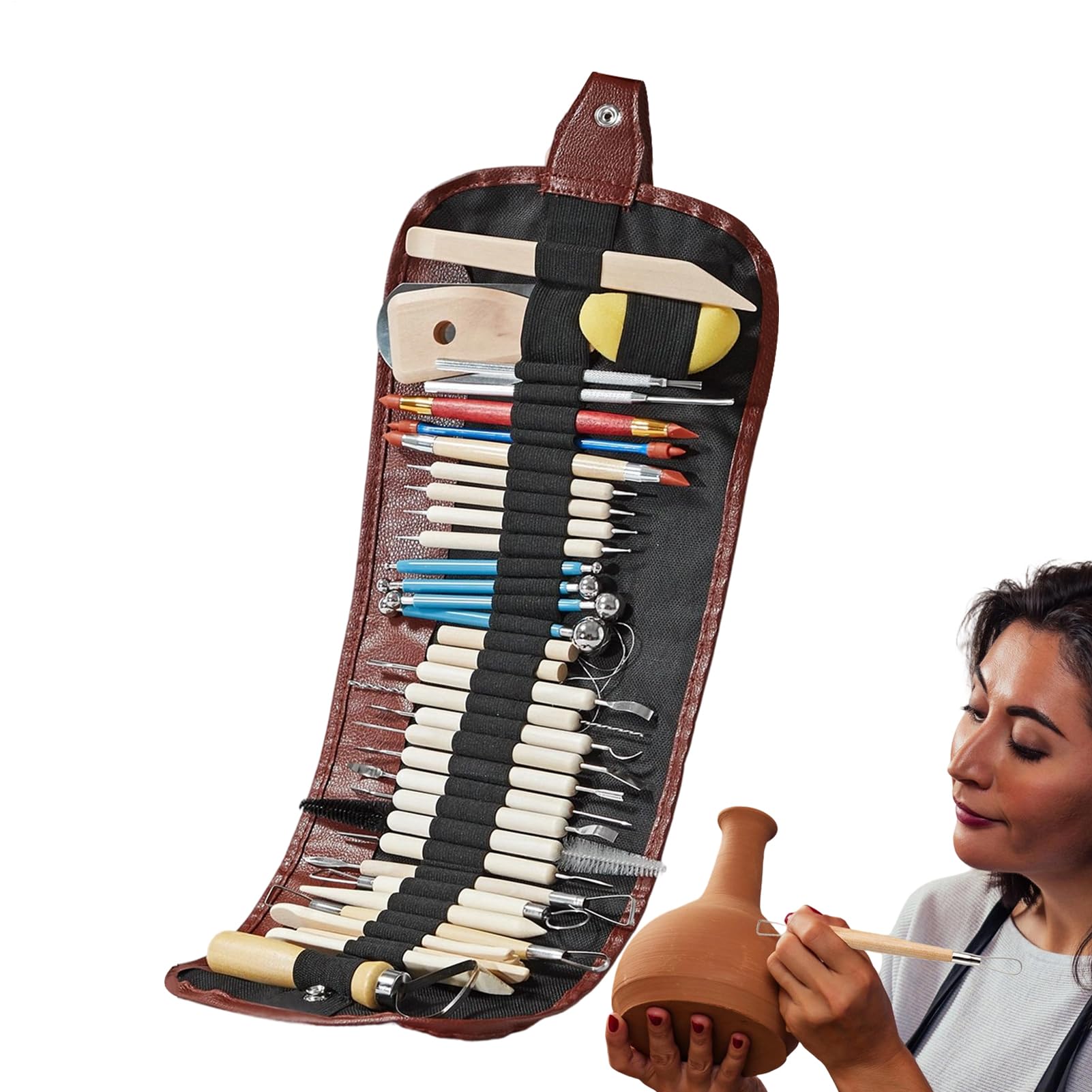 Outils de poterie pour sculpture et modelage avec sac, kit complet de 36 pièces pour céramique