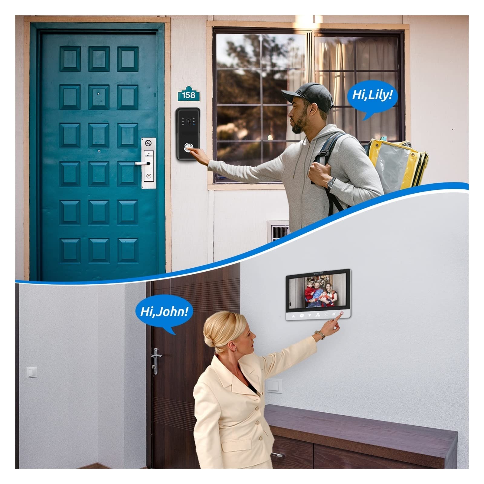 Videocitofono, di videocitofono cablato TFT da 7 Pollici con Supporto Telecamera 1000TVL Registrazione/Istantanea Campanello Supporto Solo 1 Monitor(Built-in power-64G)