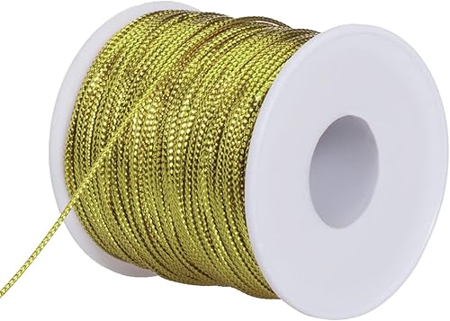 Qeuly Cordel metálico para panaderos de 109 yardas cuerda decorativa de Navidad cuerda dorada de 12 capas con purpurina para manualidades y