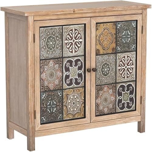 Miniatura 5 de Sophia & William - Armario decorativo de almacenamiento con 2 puertas, estilo envejecido, con marco de madera y patrones a cuadros, para entrada