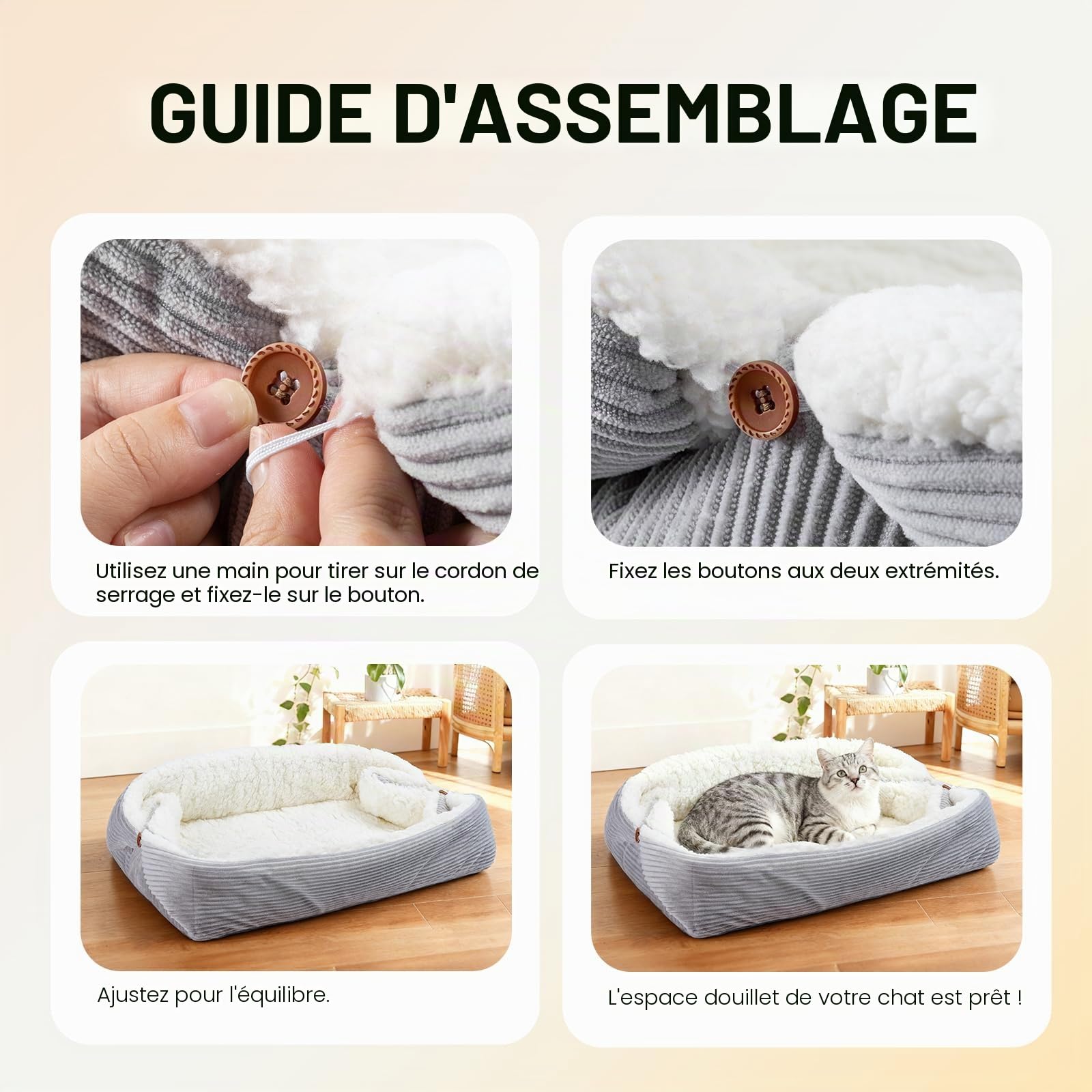 Lits pour Chats Auto-Chauffants pour Chats de Grande Taille et Petits Chiens - 60x45 cm - Lits pour Chats Lavables, Réversibles et Convertibles pour Chats d’Intérieur, Doux et Moelleux