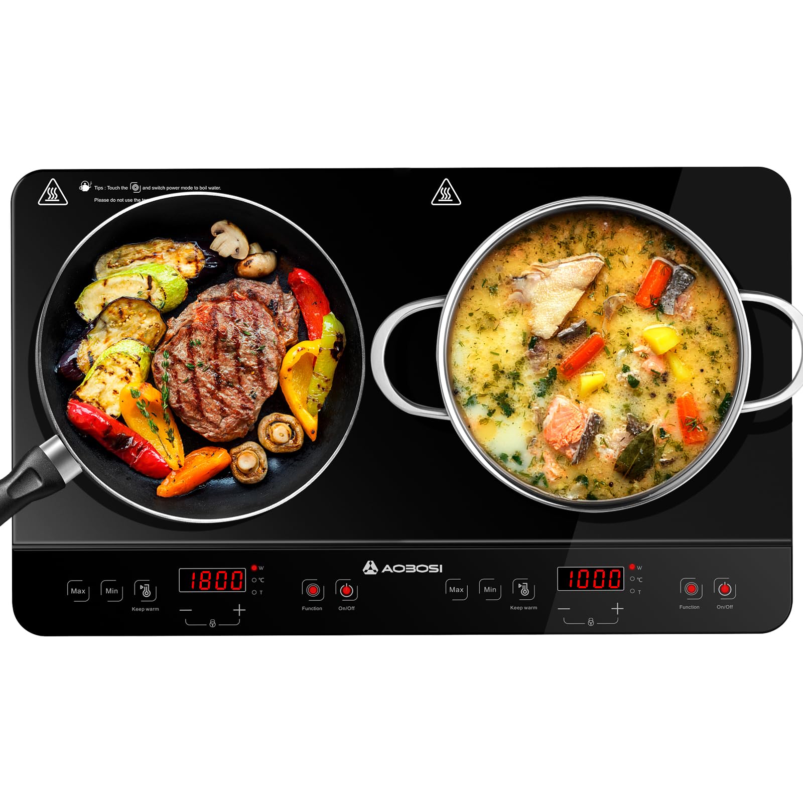 Aobosi Plaque Induction,Plaque Induction 2 Feux,Portable,Contrôle - Guide 360