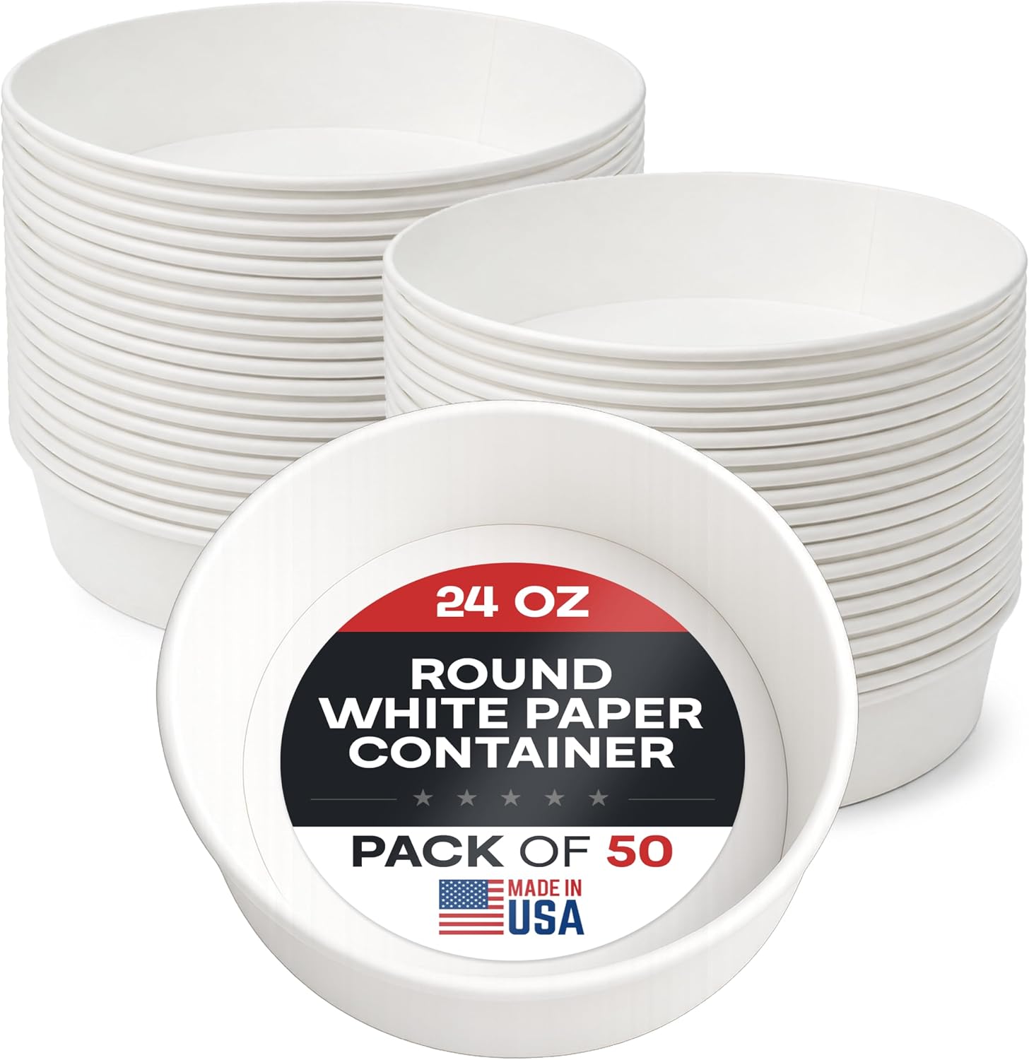Round White Paper Bowls 24oz (50-Pack) - Water & Oil Proof Disposable Meal Prep Containers - Heavy Duty Food Paper Containers for Hot Soup, Salad, Dessert, Cereals & Ice Cream by IDL Packaging