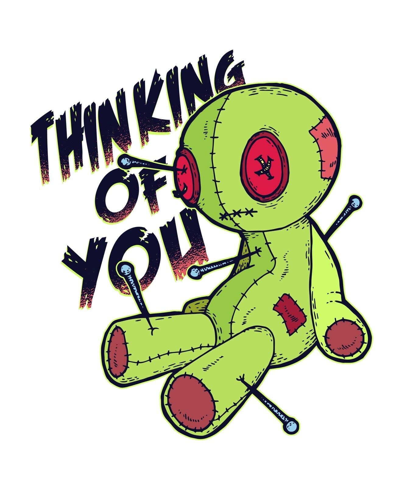 3” Voodoo Doll Sticker Thinking of You Green Teddy Bear Pins and Needles Love Decal for Car Bumper Truck Window Laptop