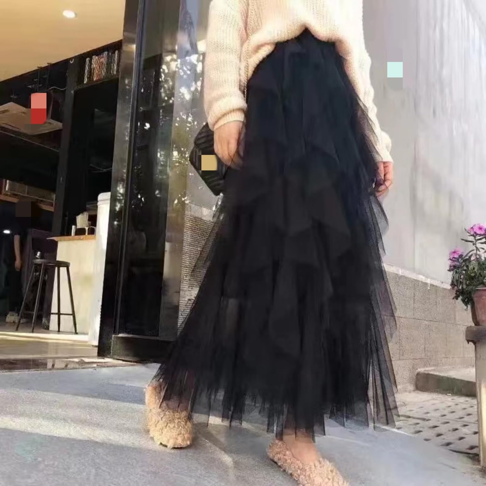Rock Frauen Tüll Lange Maxi Rock Mode Nette Hohe Taille Plissee Rock Mesh Rock