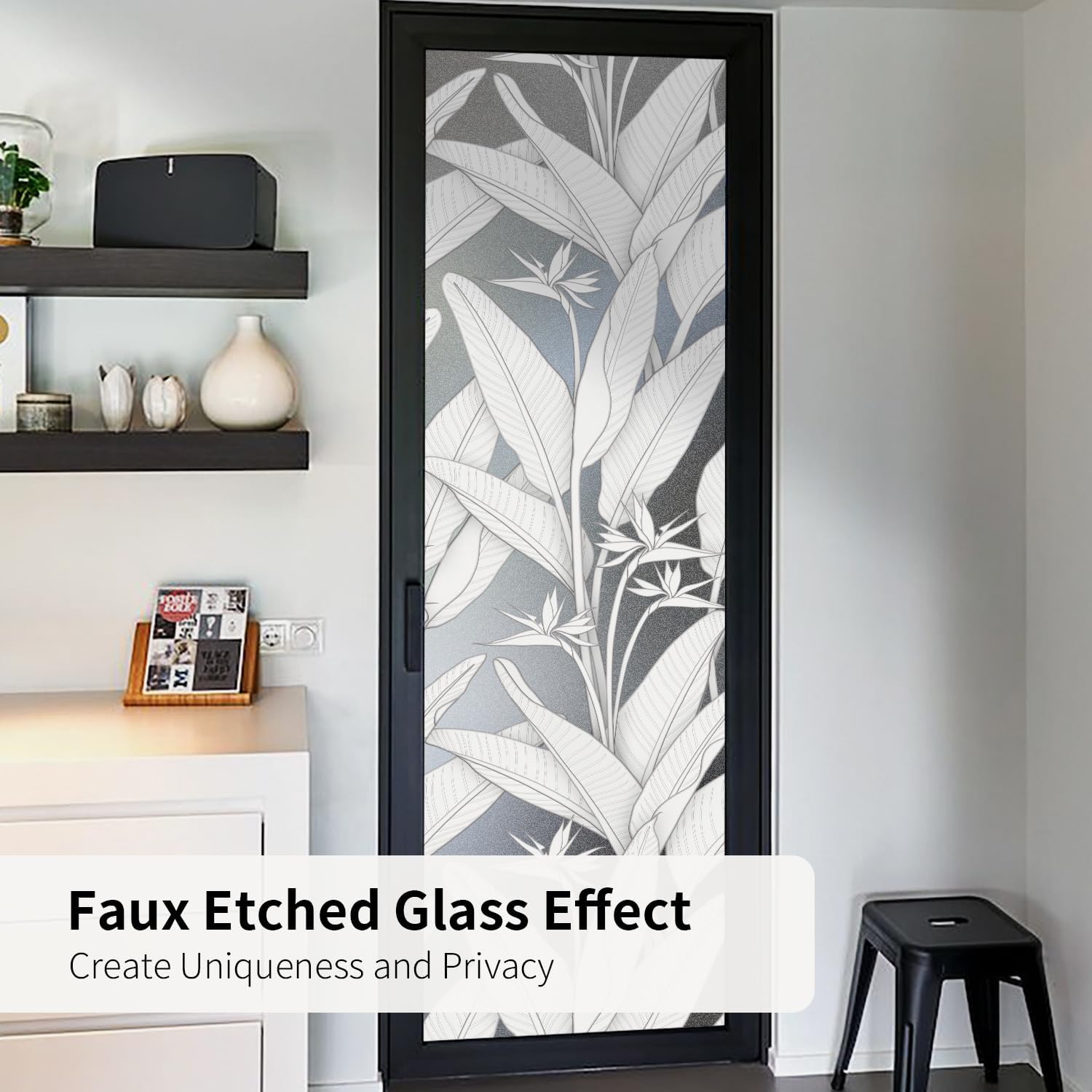 Faux 3D Frosted Tropical Window Privacy Film for Glass Door and Window, 16.93"x78.74" 3D-Bird of Paradise