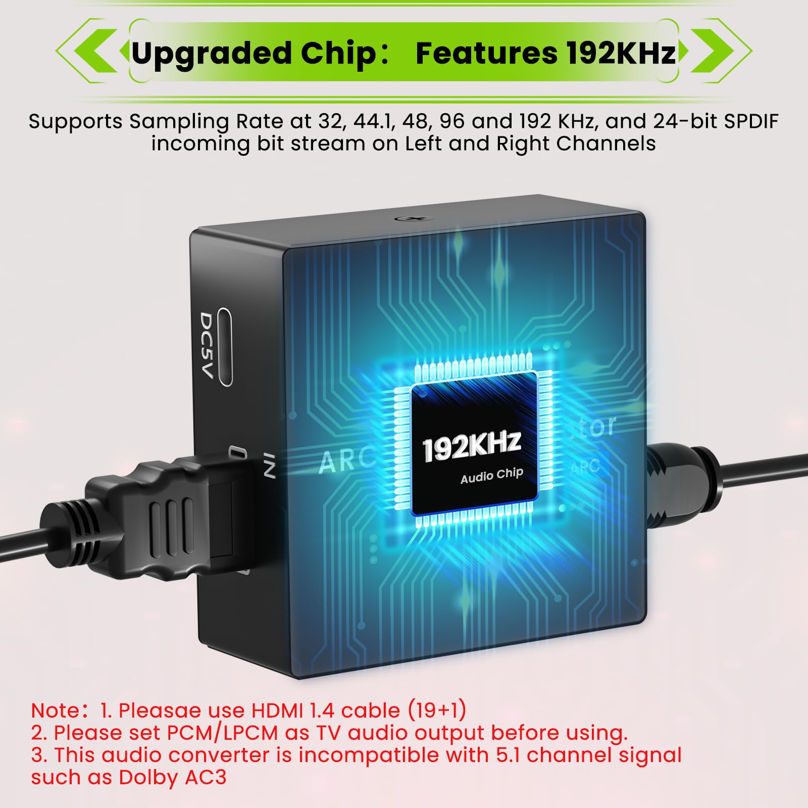 HDMI ARC a SPDIF Ottico e 3.5mm Jack Audio Converter, 192 KHz HDMI ARC Audio Extractor Splitter per Soundbar, Sistema Home Theater