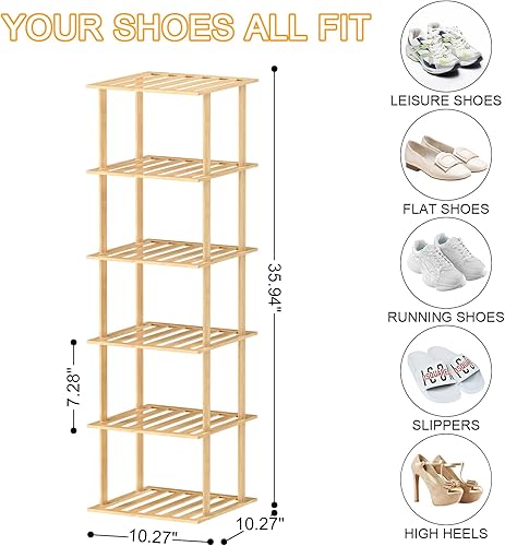 Miniatura 10 de Zapatero de bambú  Zapatero vertical para espacios pequeños, estante de zapatos delgado que ahorra espacio, zapatero alto vertical estrecho para