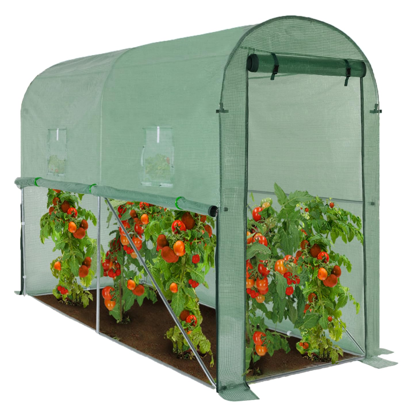 IDMarket - Serre à tomates relevable 3m² Verte 2 fenêtres avec moustiquaire et Porte zippée