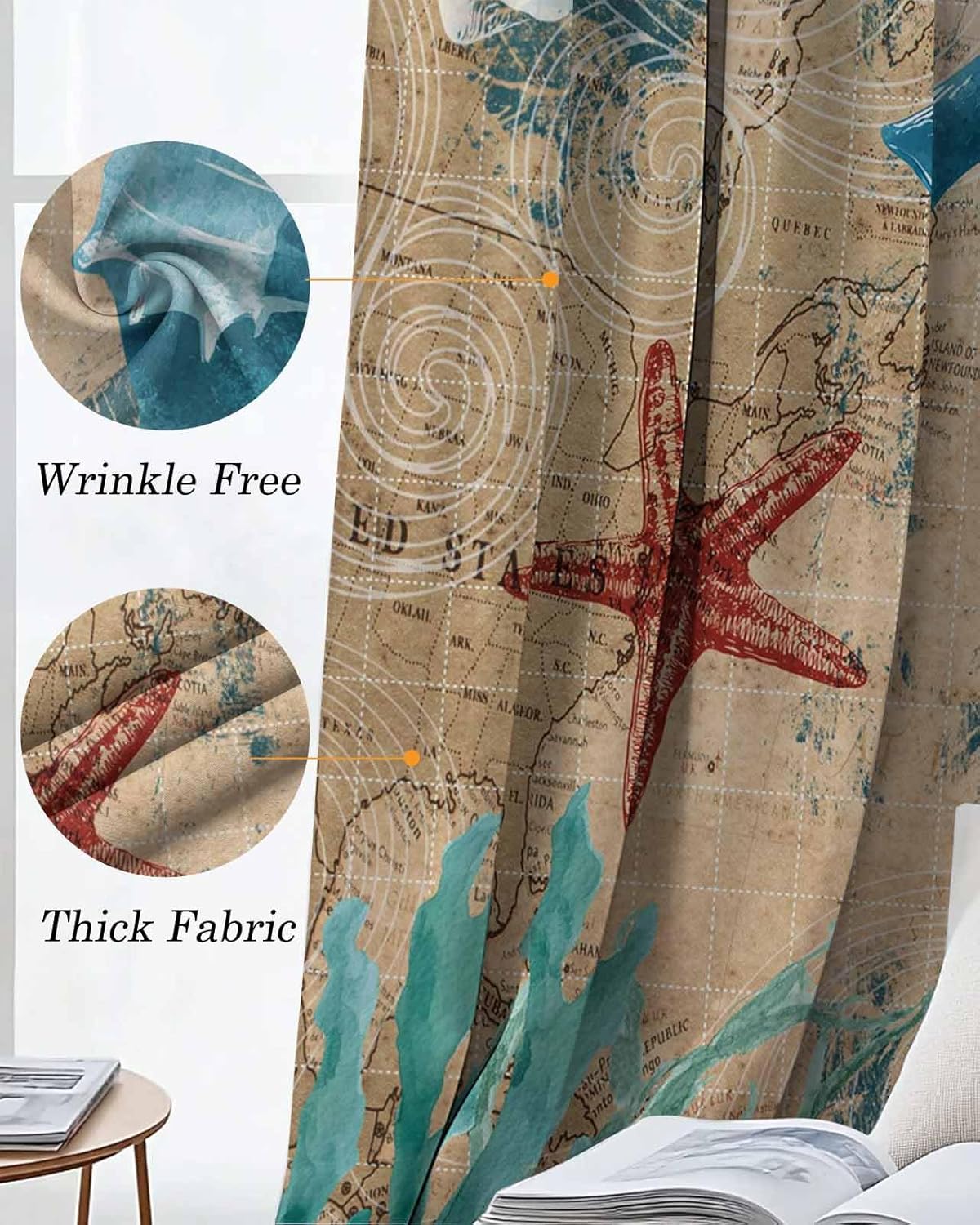 Window Treatments Curtains Draps for Living Room Bedroom Kids Room Dormitory Nautical Theme Marine Life Seahorse Printed Blackout Curtains 2 Panels Set, 52(W) X 84(H) Inches X2