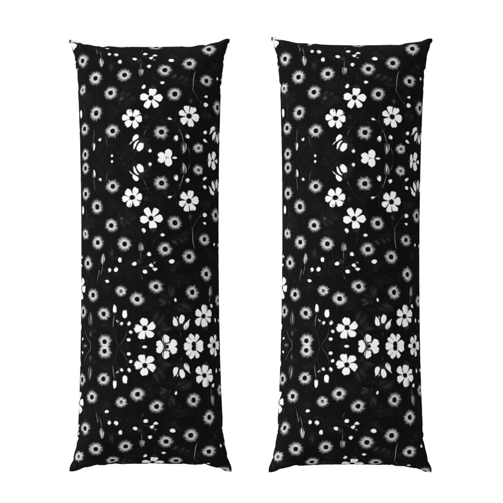 Taie d'oreiller longue respirante et douce à motif floral noir et blanc pour le corps