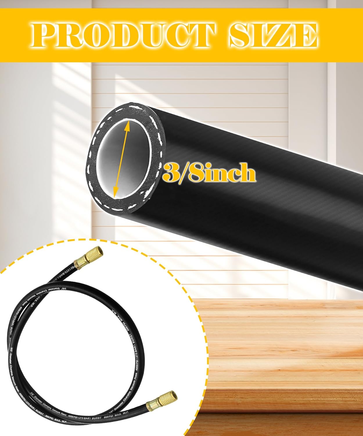 Upgrade 3/8″ Vacuum Refrigerant Hose Compatible with Most Refrigeration and Air Conditioning Equipment,5FT,Fittings:3/8″x 3/8″