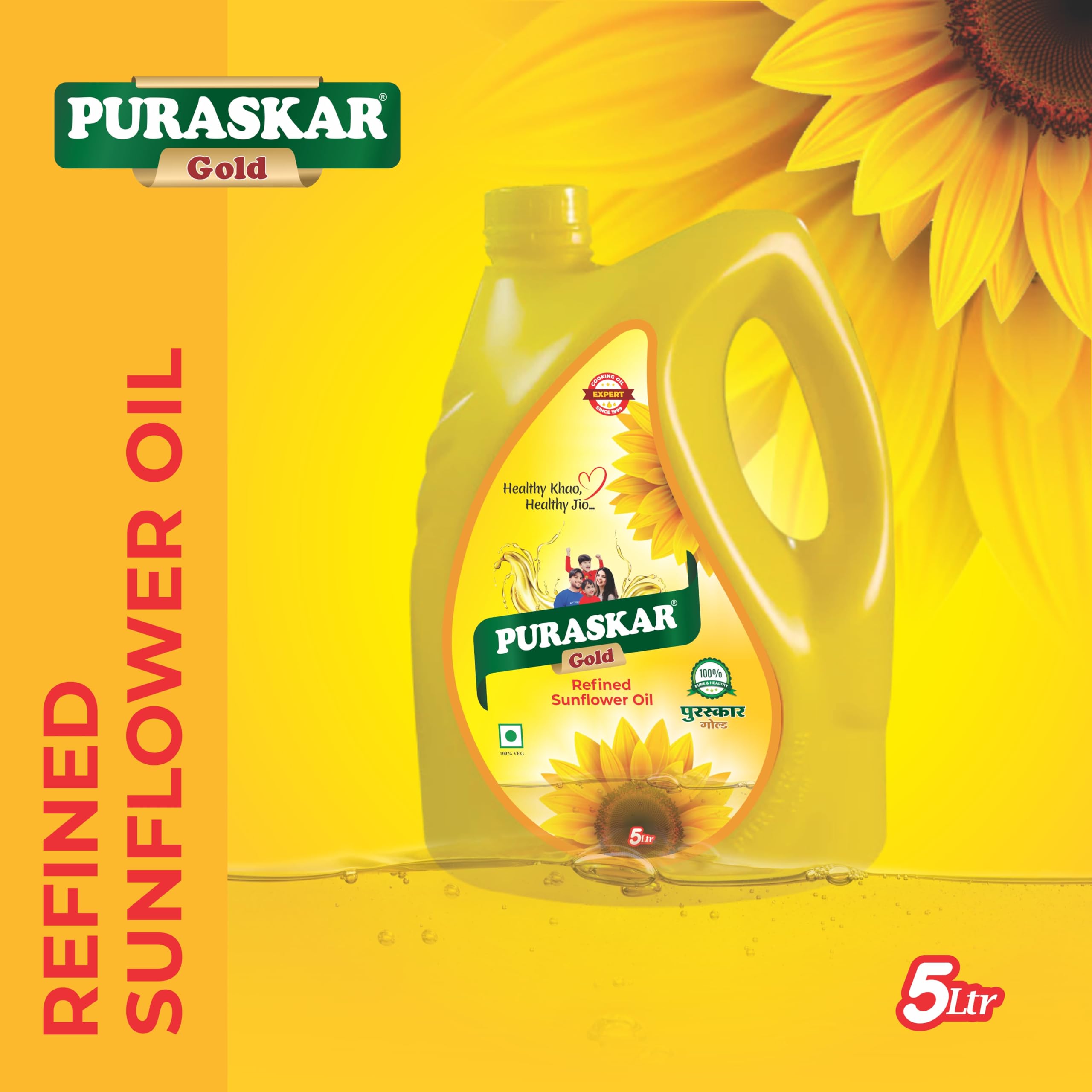 Raffiniertes Sonnenblumenöl zum Kochen – 5 Liter, reich an Antioxidantien, leckeres & gesundes Sonnenblumenkochöl, nährstoffreiches Speiseöl, ideal zum Kochen, Braten und Backen