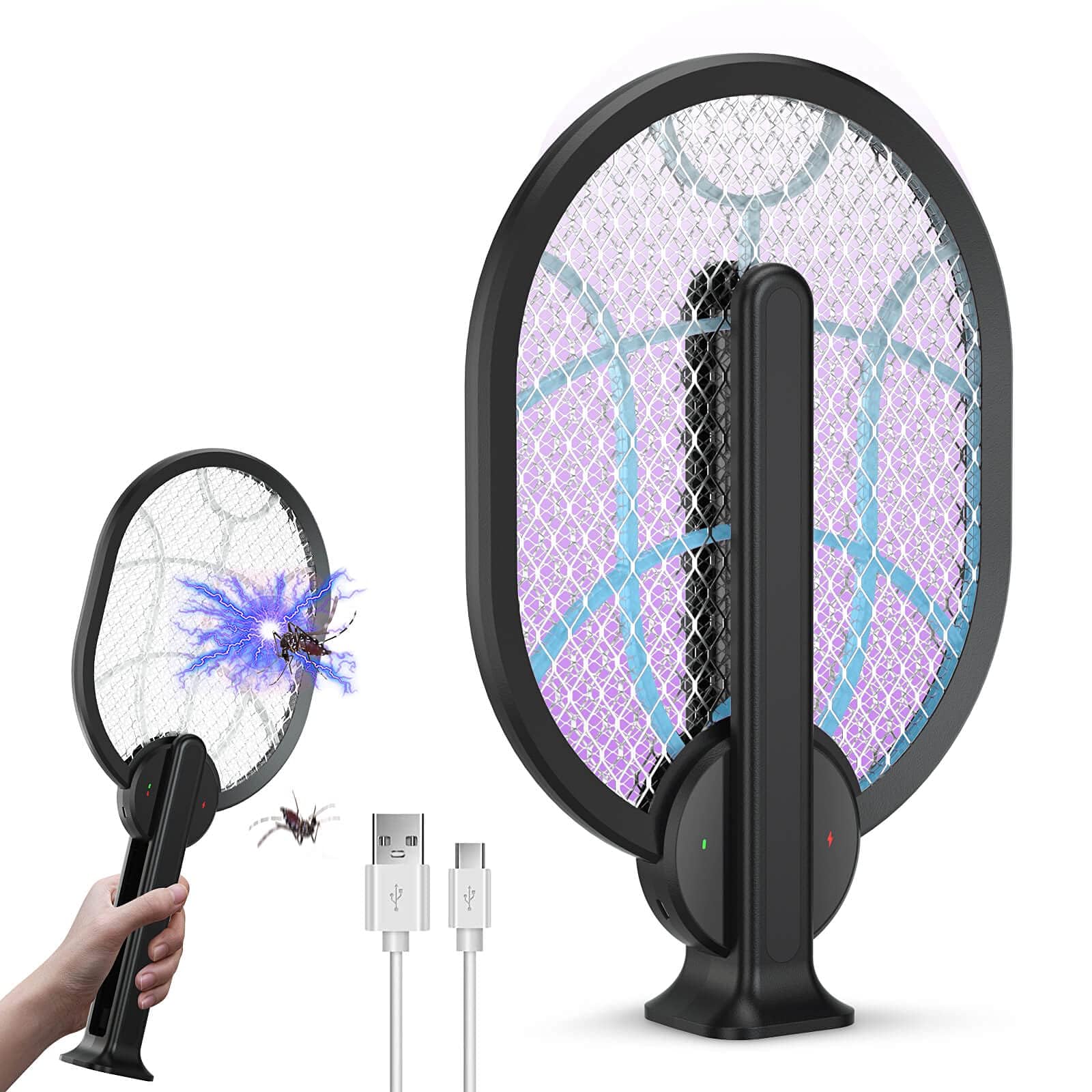 KASTWAVE Fly Swatters, Foldable Bug Zapper Insect Trap for Fly Mosquito, Wasp Pest Control, Portable Fly Killer, Insect Killer for Pest Control, Mosquito Bat for Indoor and Outdoor (Black)