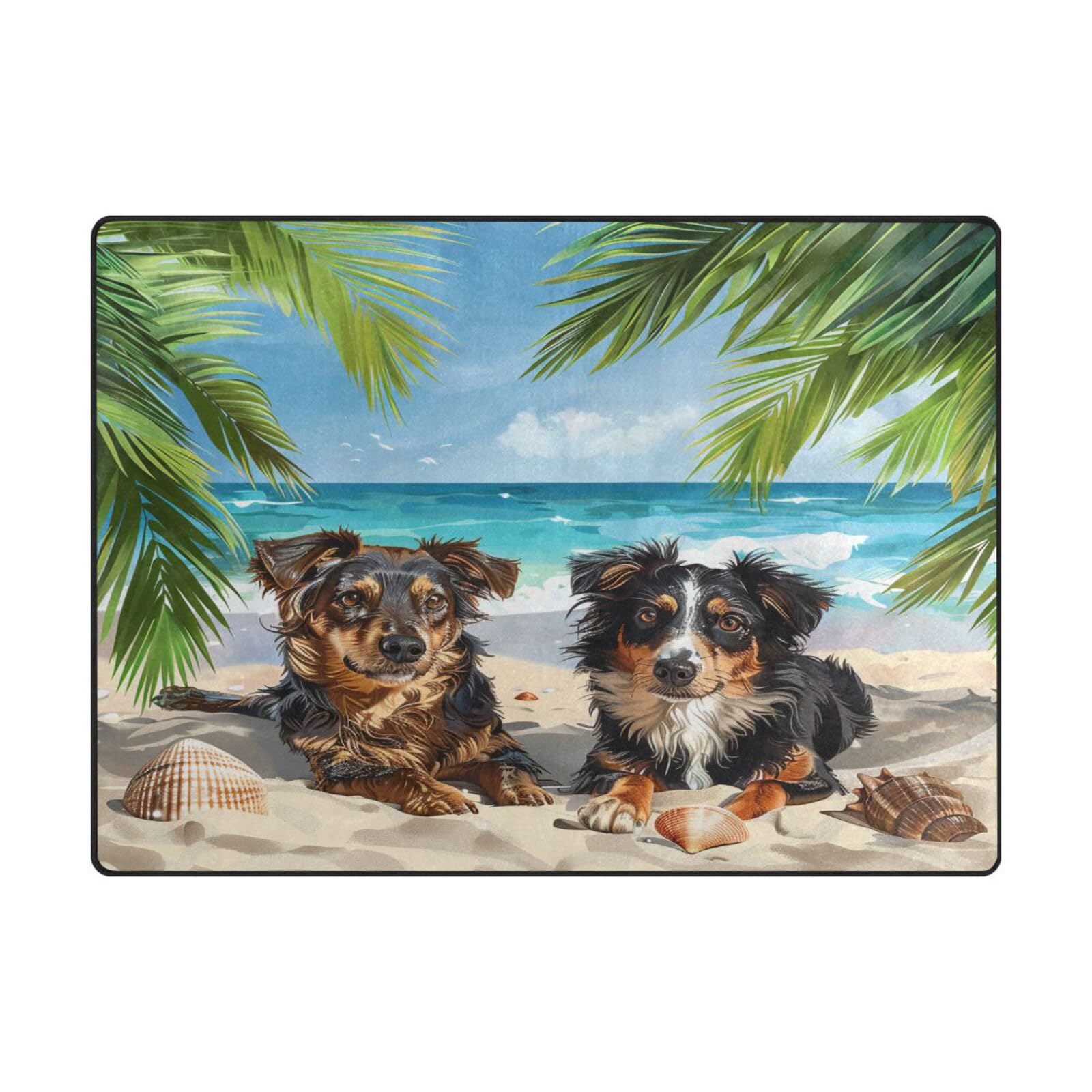 Grand tapis de sol feuilles de palmier 203x147 cm pour salon contemporain