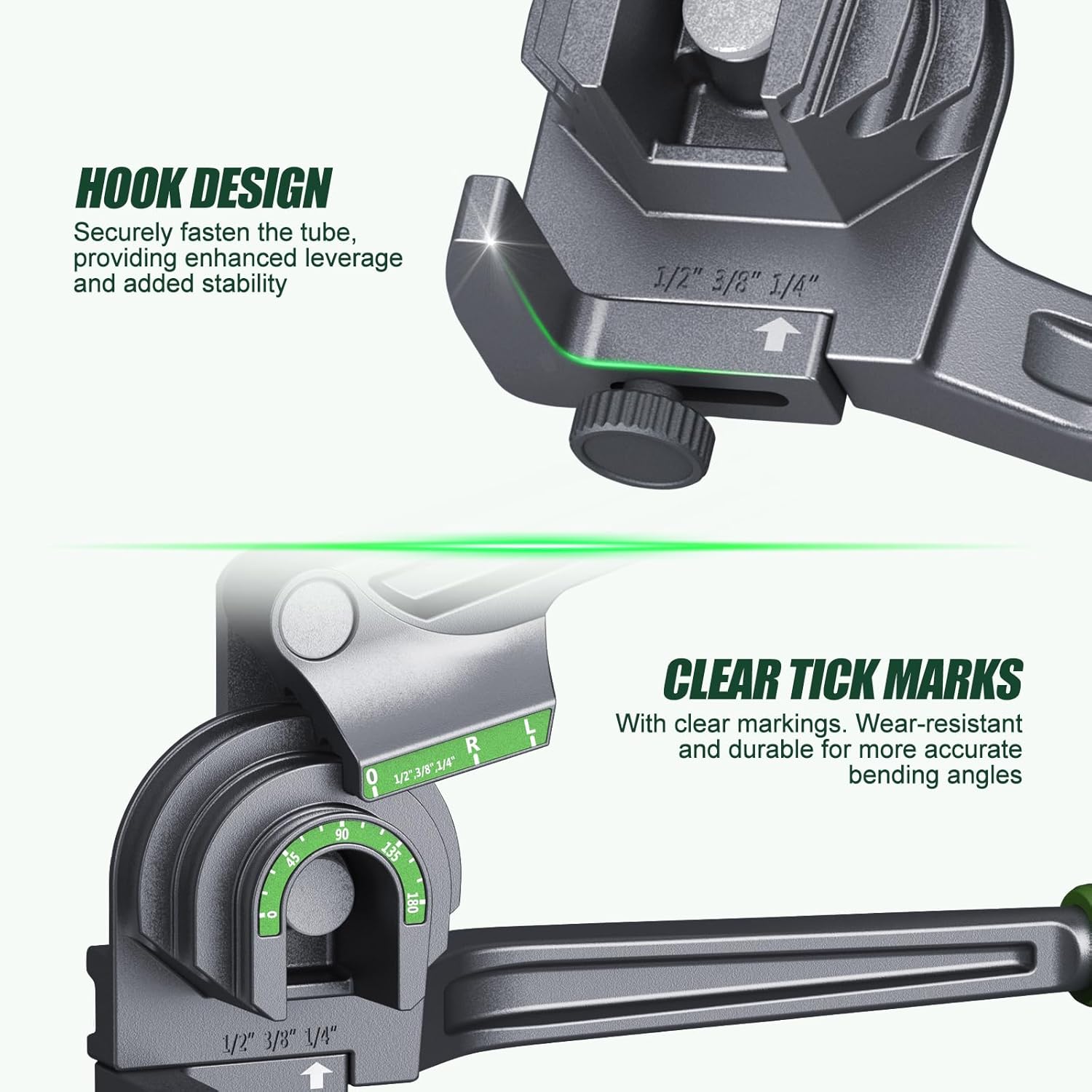 3 in 1 Tubing Bender, 180° Tube Bender for 1/4", 3/8", 1/2" (6/10/12mm) O.D, Tubes Bending Tool for Bending Copper, Brass and Aluminum pipes, Ideal for HVAC and Refrigeration Repair