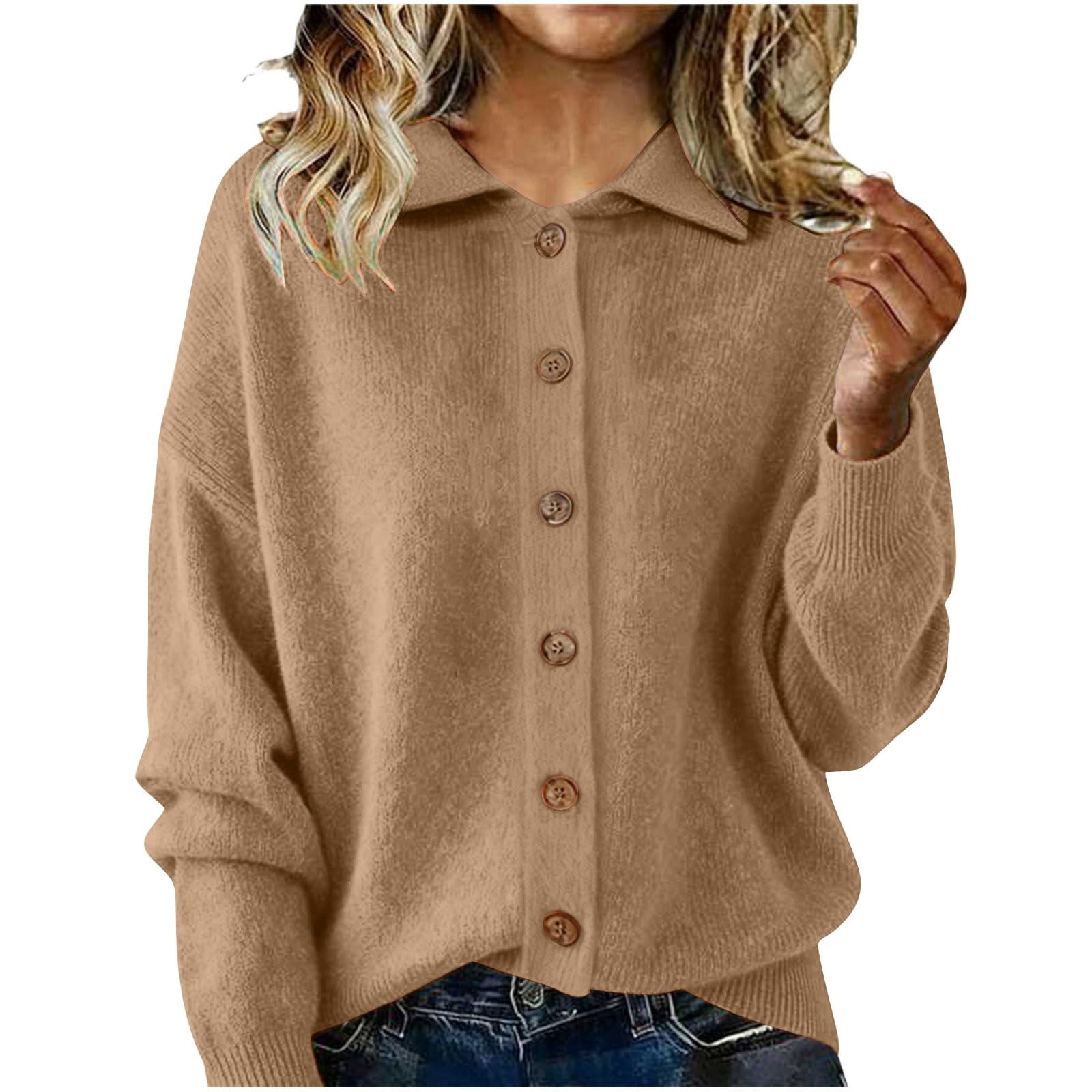 Cardigan Sweaters for Women Long Sleeve Polo Neck Button Up Chunky Knit Tops Warm Cozy Winter Trendy Clothes