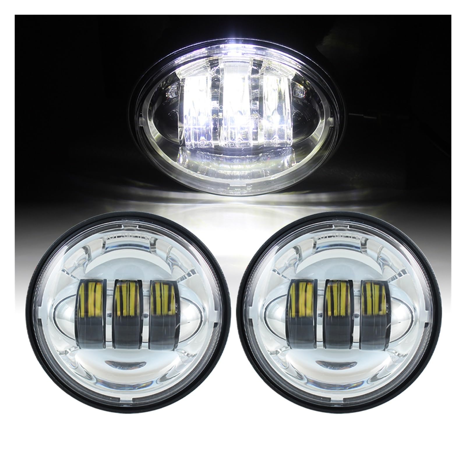 7 inch LED Headlight And 4.5 inch LED Fog Light And 7 inch Headlight Bracket Adapter Wire Plug And Play Compatible with Glide 14-17(1 Set Chrome)