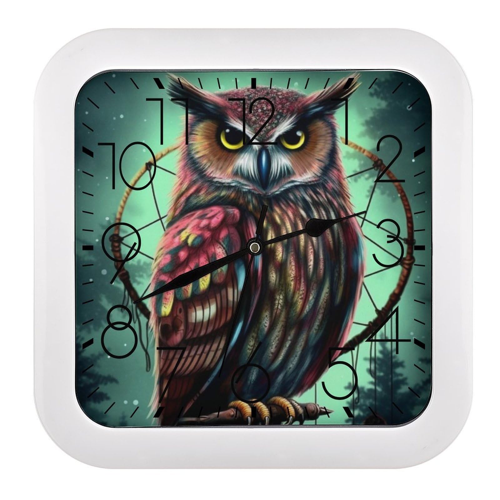 NTVOWPZO 10 Inch Wall Clock Owl Battery Operated Wall Clocks Silent Non-Ticking Square Wall Clock for Living Room Kitchen Home Office Wall Decorative Clocks