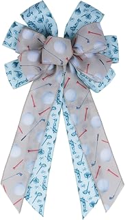 YKW Golf Burlap Bow for Wreaths 11.42" x 20.87", Golf Ball & Club Linen Door Decoration, Rustic Sports Home Decor, Gift for Golfers, Outdoor Pattern Wall Hanger