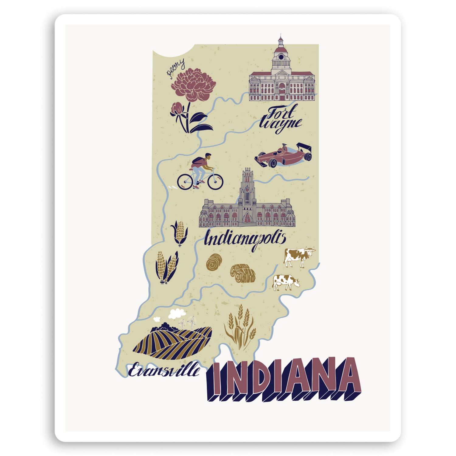 Destination Vinyl Ltd Multi 2 X 10Cm Indiana State Map Vinyl Stickers - Usa America Luggage Sticker #34653 (10Cm Tall)