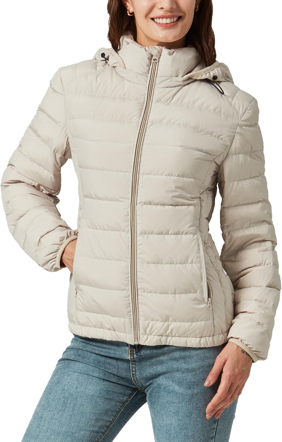 Product image of YZG Down Jacket for Women Lightweight Long Sleeve Quilted Puffer Coat with Detachable Hooded