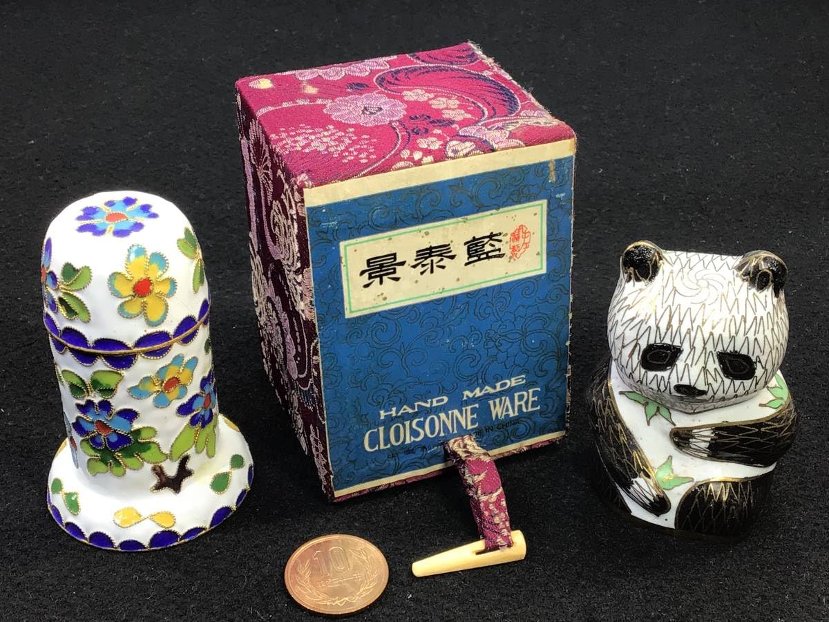 Amazon.co.jp: 昭和レトロ中国美術中国七宝景秦藍HANDMADECLOISONNWARE 