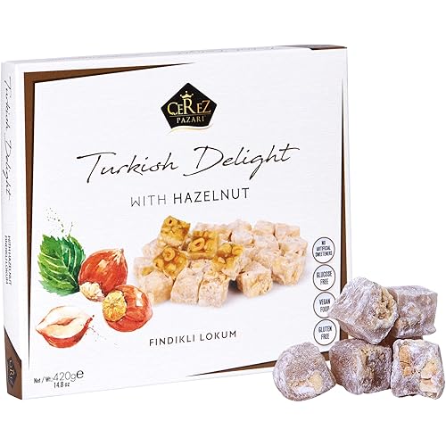 Cerez Pazari delicia turca con increíble avellana turca Lujo Lokum Candy Postre Gourmet Caja mediana aprox 42 piezas 148 Oz