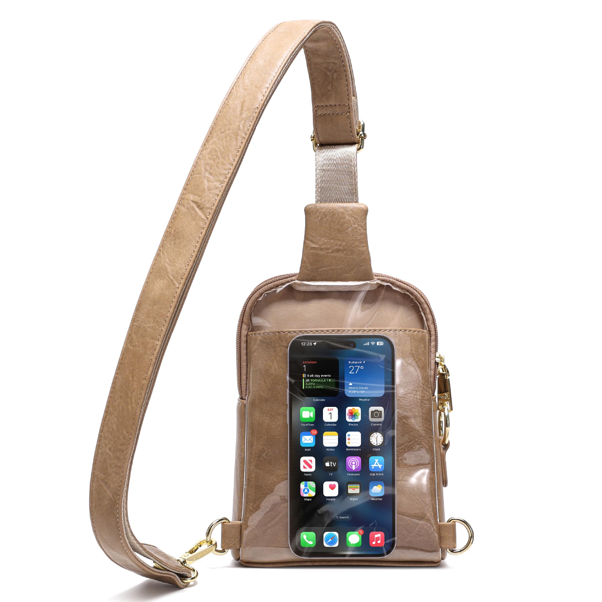INICAT Sling Bag for Women Touchscreen Small Crossbody Cell Phone Purse Fanny Pack Apricot Tan Small
