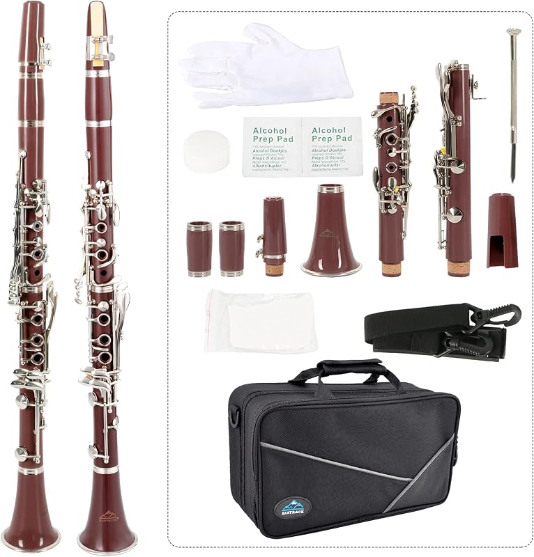 EASTROCK Bb Flat Clarinet with 17 Nickel Keys - Beginner Student Clarinet, Hard Case and Cleaning Kit