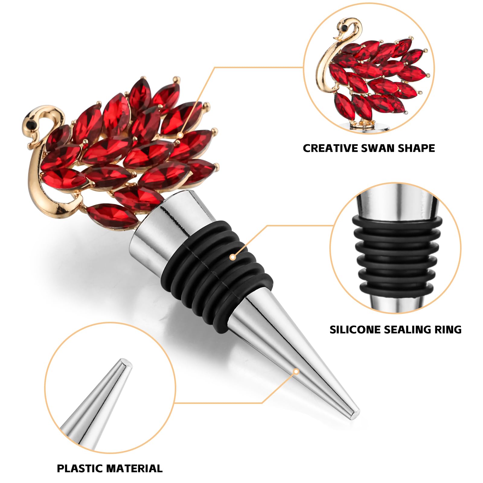 Swan Lot de 2 bouchons de bouteille de vin réutilisables pour boissons (2, rouge)