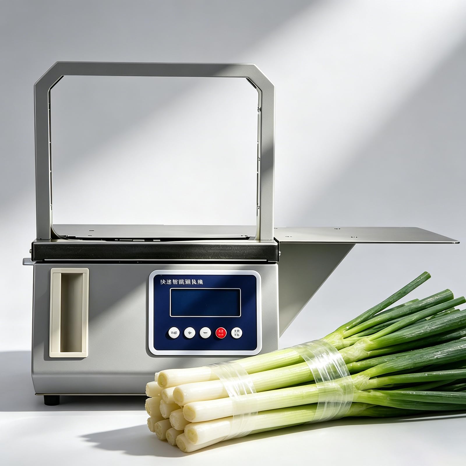 Supermarket Vegetable Packing Machine, Automatic Strapping Machine, Hot Melt Tape Banding Machine, Electric Bundling Machine, Photoelectric Intelligent Induction, 1.5 Seconds/Time Rapid Band 22×17cm