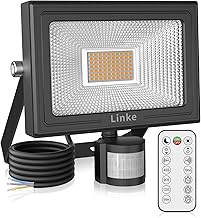 Linke 60W Security Lights Outdoor Motion Sensor, 5200LM Super Bright PIR Floodlights with Remote Control, 2700K Warm White IP66 Waterproof Perfect for Garden, Porch, Courtyard, Garage