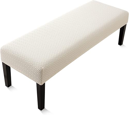 Fuloon Funda elástica de jacquard para banco de comedor, funda extraíble antipolvo, lavable, para sala de estar, dormitorio, cocina (T-Crema)